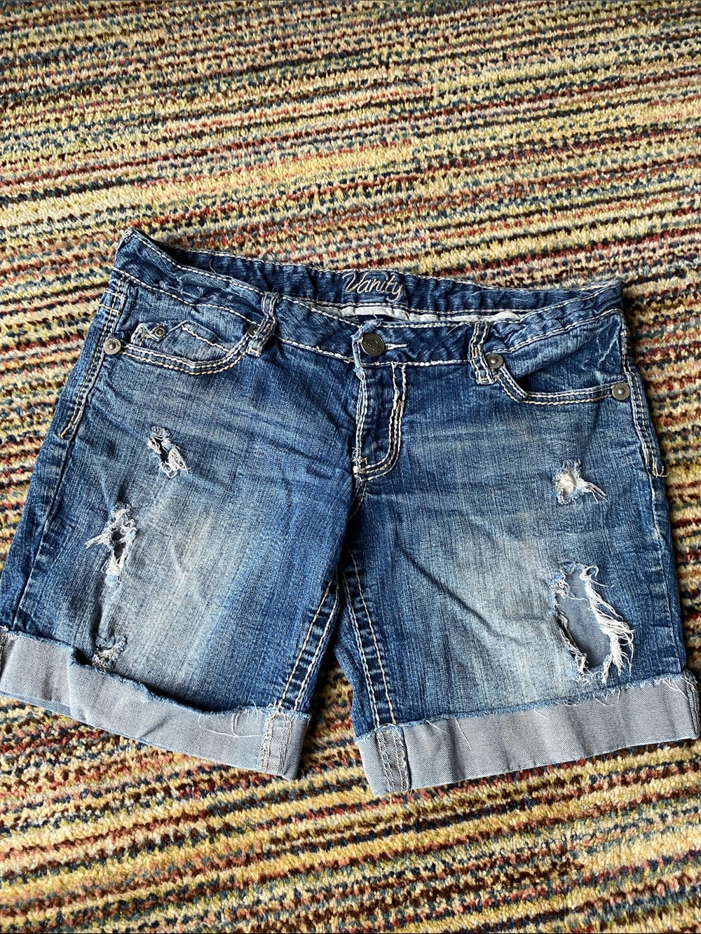Vanity Faded Blue Distressed Jean Shorts with Rolled Hem
